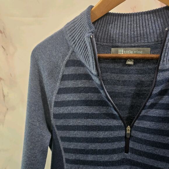 Title Nine Dress Womens XS Blue Stripe Sweater Long Super Power Zip Merino Wool - Picture 2 of 13